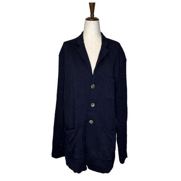 Bleusalt The Big Rock Boyfriend Blazer Womens Size 5/ 1X Navy Blue 3 Button USA - Picture 2 of 8